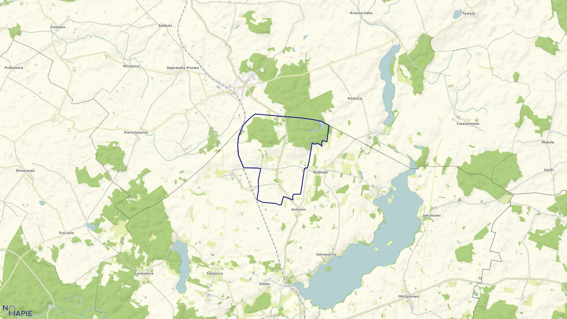 Mapa obrębu Kamienna w gminie Prabuty