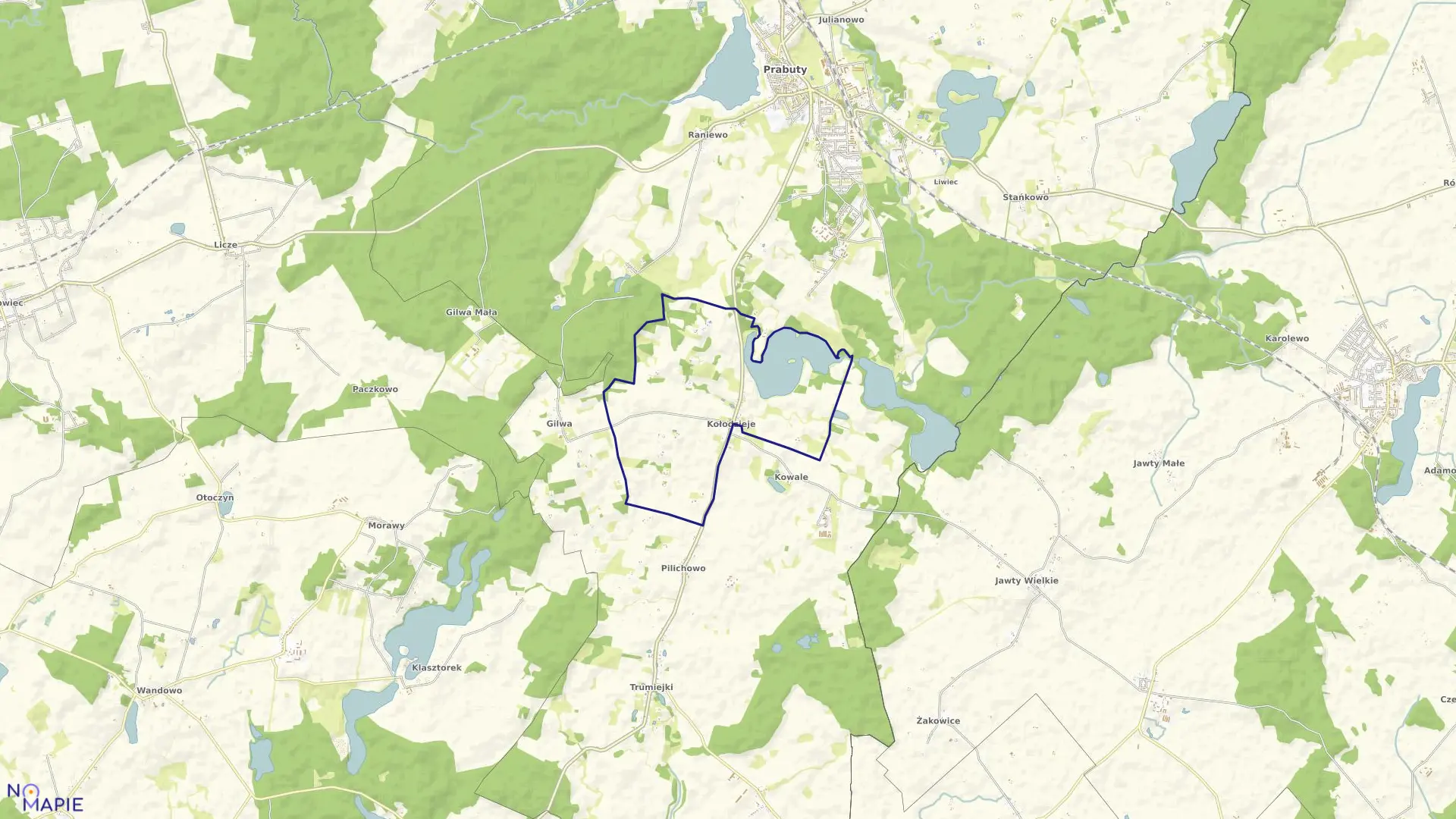 Mapa obrębu Kołodzieje w gminie Prabuty